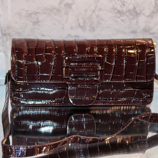 Embossed Croc Patent Leather Shoulder Bag